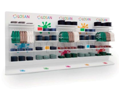 modular display wall with shelves